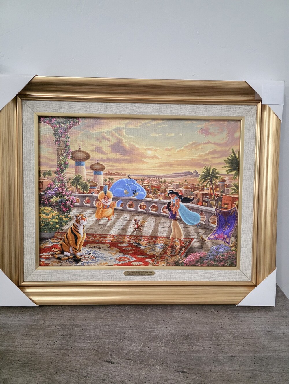 Thomas Kinkade Disney Aladdin Jasmine Dancing in the Desert Sunset Painting